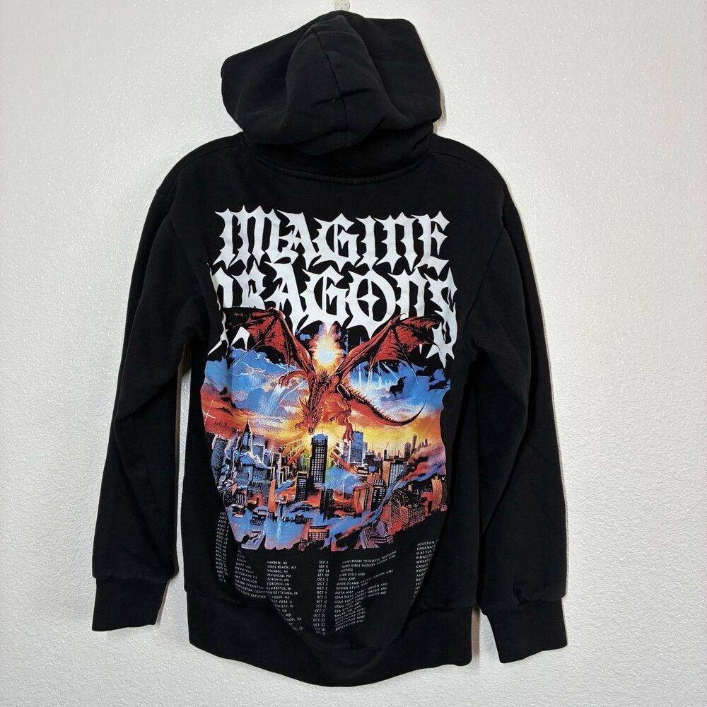 Imagine Dragons Hoodie Mens Small Black Pullover Dragon City Tour Graphic Back